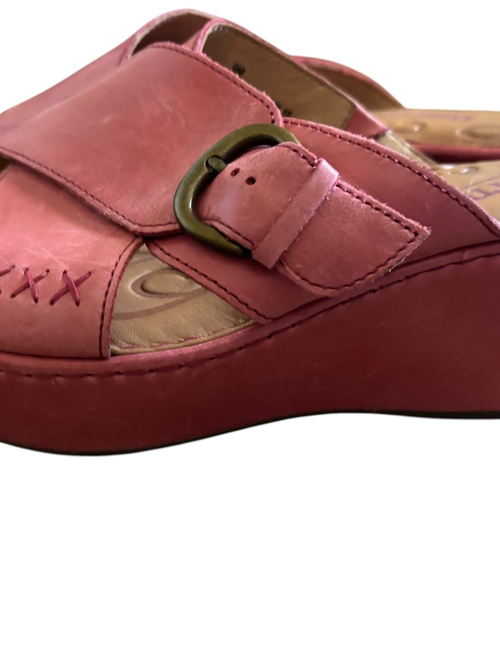 Born Pink Leather Crisscross Slide Mules with Buckle - Picture 3 of 13